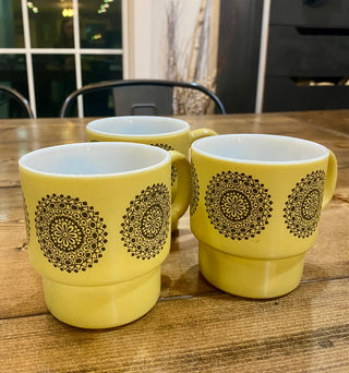 3pc Milk Glass Mandala Stacking Mugs