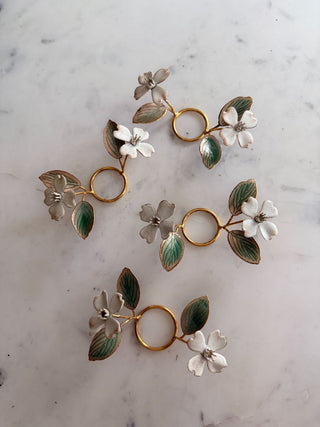 Set of 4 Enamel Dogwood Flower Taper Candle Rings