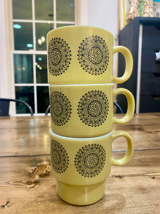 3pc Milk Glass Mandala Stacking Mugs