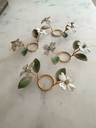 Set of 4 Enamel Dogwood Flower Taper Candle Rings