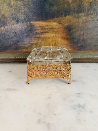 Gold Filigree Trinket Box w/ Bubble Glass Lid