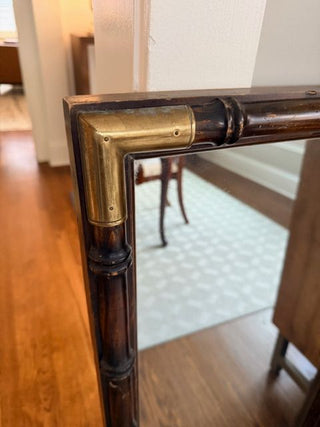 MCM Faux Bamboo Wood Mirror w/ Brass Accents