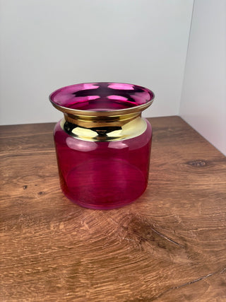 Pink & Gold Glass Wide Mouth Vase ( as found)