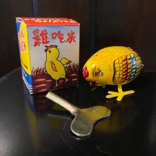 Vintage Pecking Chicken Wind-up Tin Toy with Box