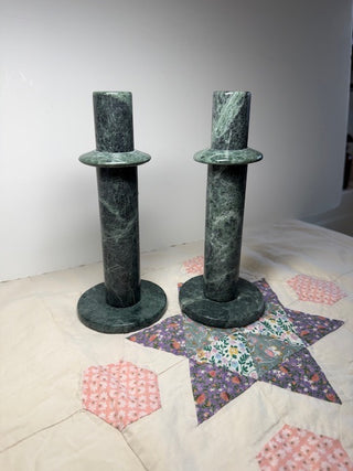Postmodern-style Polished Green Marble Candleholders 2 in set