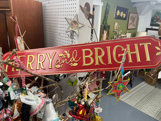 Merry & Bright Horiz. R/G Sign-New