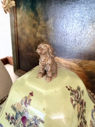 Chinese Porcelain Lidded Box w/ Brass Dog Finial