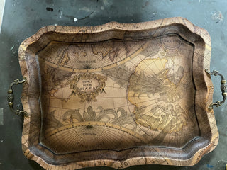 Faux Leather Overlay Vintage Map Serving Tray