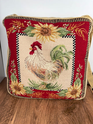 Rooster & Sunflower Needlepoint Seat Cushion