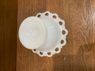 Milk Glass Lace Scallop Olive and Dip Dish