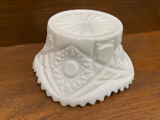 Diamond Etched Four Sided Milk Glass Base Dish
