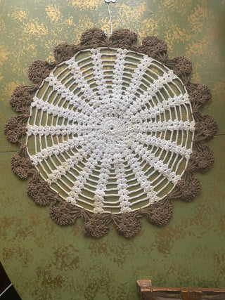 White Round Doily with Brown Edge-ty