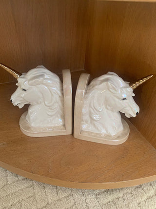 Vintage Iridescent Glazed Ceramic Unicorn Bookends (Set of 2)