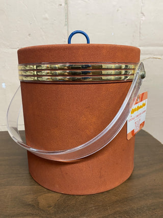 AS IS Orange Ice Bucket Textured Three Brass Ring