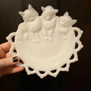 Vintage Three Kittens Westmoreland Milk Glass Dish