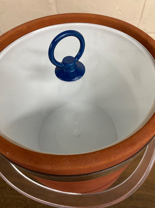 AS IS Orange Ice Bucket Textured Three Brass Ring