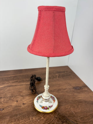 Sweet Floral Porcelain Base Vintage Lamp with Pink Shade (Germany)