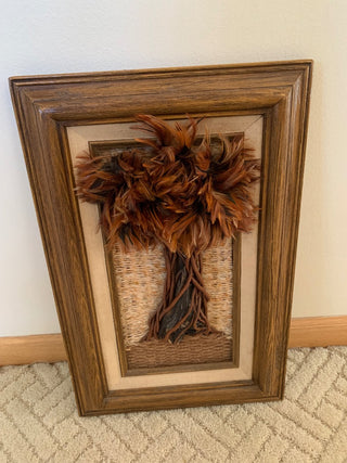 Vintage 17 inch x 11 inch Framed Feather Fantasy Tree Creation of Earthly Materials Price is Firm