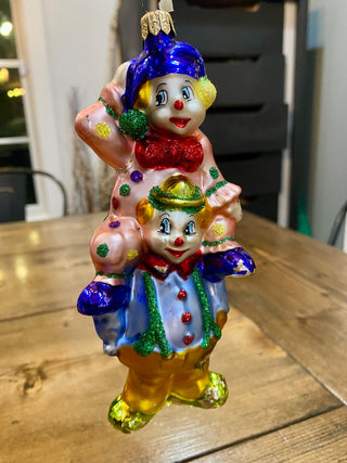 Blown Glass Clowns Ornament