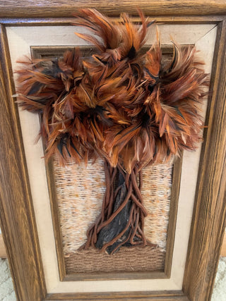 Vintage 17 inch x 11 inch Framed Feather Fantasy Tree Creation of Earthly Materials Price is Firm