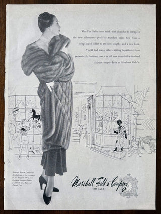 VTG M Field's Fur Salon Chicago Ad Framed