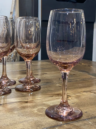 8pc Pink Libbey Wine Glasses
