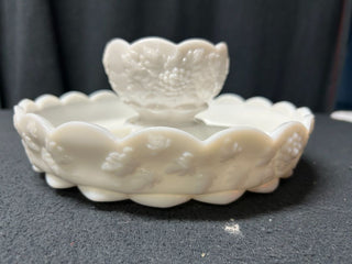 Milk Glass Divided Relish Dish and Bowl