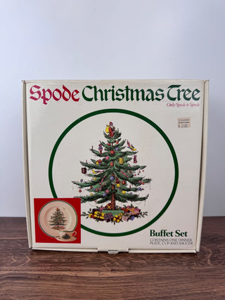 Vintage Spode Christmas Tree Buffet Set in Box - Made in England - Dinner Plate, Cup & Saucer S3324-U