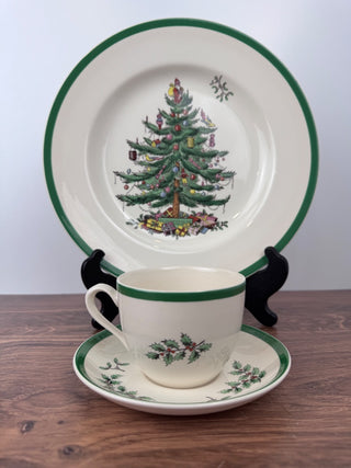 Vintage Spode Christmas Tree Buffet Set in Box - Made in England - Dinner Plate, Cup & Saucer S3324-U