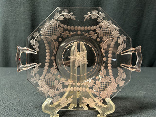 Pink 2-Handled Small Etched Plate