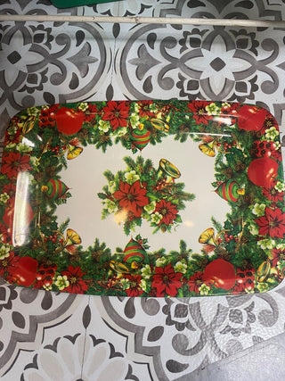 Vtg Poinsettias & Bells Plastic Tray-ty