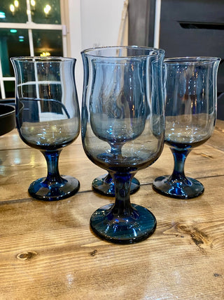 4pc Libbey Dusky Blue Tulip Goblets