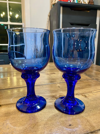 2pc Libbey Clarion Mediterranean Cobalt Goblets