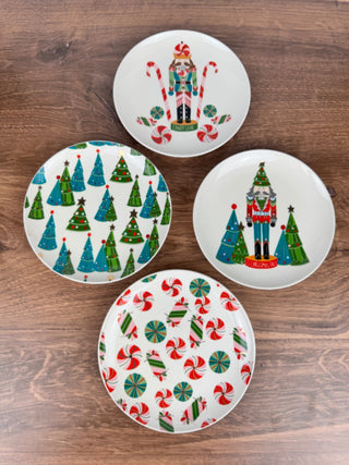 6" Stoneware Plate with Nutcracker and Christmas Trees - Creative Coop