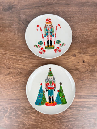 6" Stoneware Plate with Nutcracker and Christmas Trees - Creative Coop