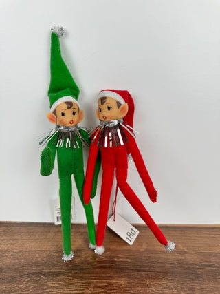 Red Elf Ornament with Tinsel Collar & Felt Hat - Bendable