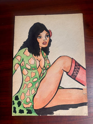 Vintage, 1972 pin-up drawing by Maleńczuk