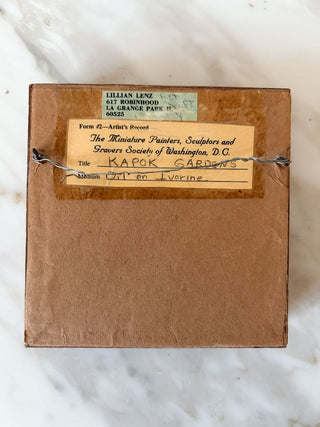 4 3/4"Lx4 3/4"W Lillian Lenz Signed Kapok Gardens Miniature Oil on Ivorine Painting