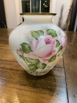 Milk Glass Hand Painted Vase, signed GRAFF