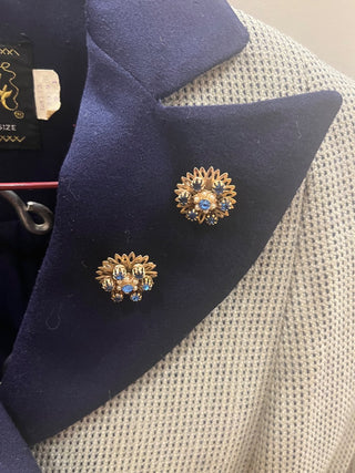 VTG Youthcraft Navy Plaid Jacket + 2 Lapel Brooches