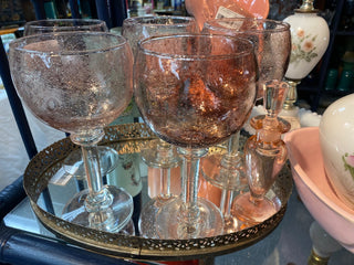 5pc Pink Blown Glass Goblets