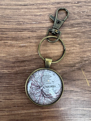 Keychain with Vintage Chicago Illinois Map