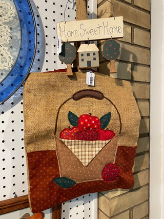 Vtg Burlap Grocery Bag-Apple Motif