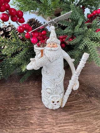 Winter White Santa with Walking Stick Ornament