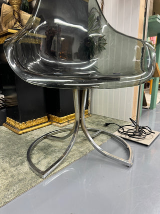 Pair of Vintage Smoke Lucite & Chrome Swivel Tulip Chairs as-is