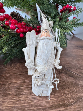 Winter White Skiing Santa Ornament