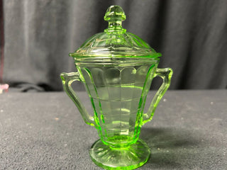 Green Glass Sugar Bowl w/Lid