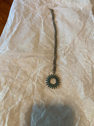 Vtg Turquoise Sunburst Necklace-ty