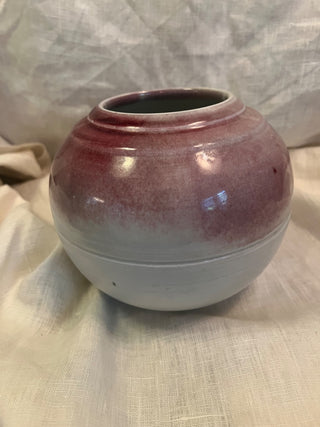 Ivory & Pink Artist Studio Pottery Round Vase 7”w x 6” h