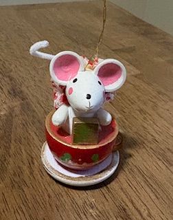 Wooden Mouse in Teacup Ornament